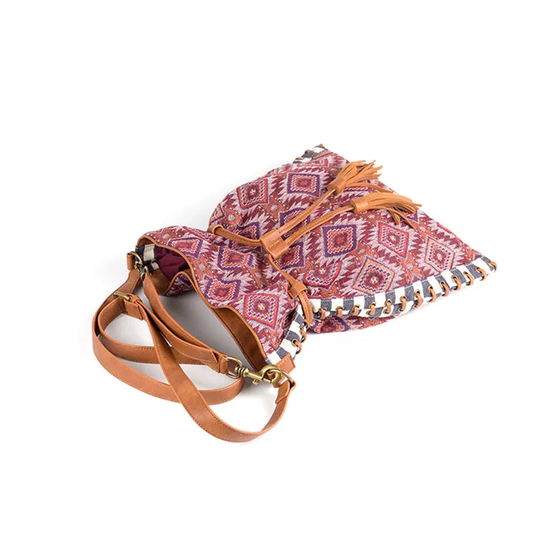 Womens Fabric Boho Handbags With Fringe Hippie Shoulder Bags For Women