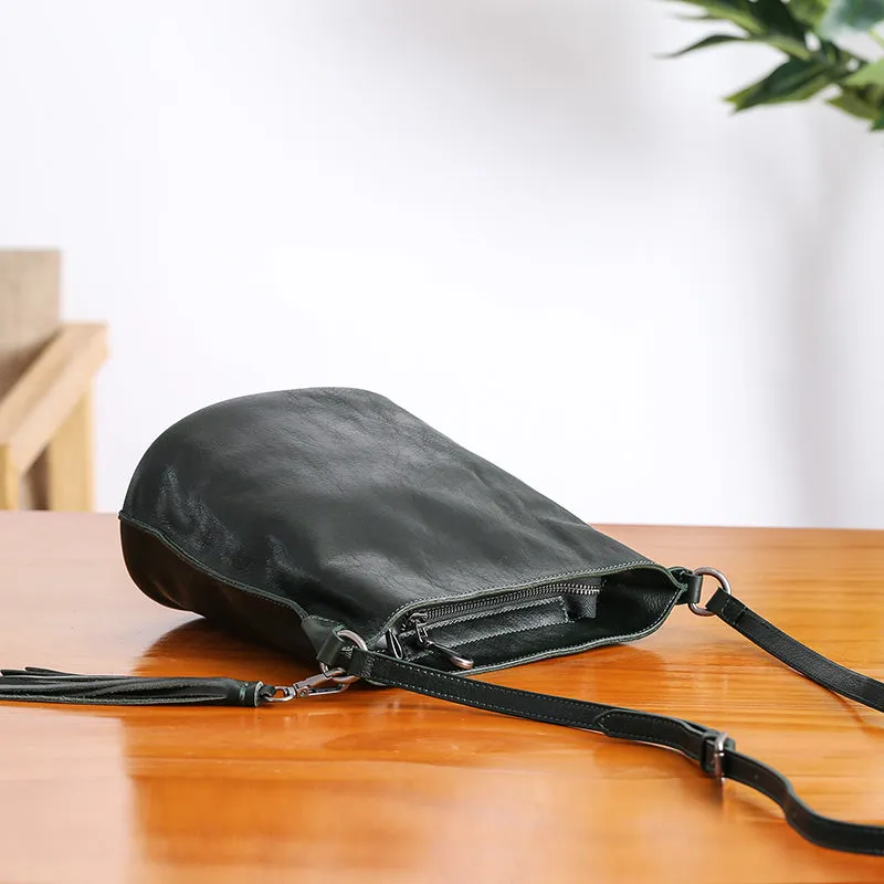 Womens Leather Fringe Crossbody Purse Bucket Bag Over the Shoulder Bag for Women